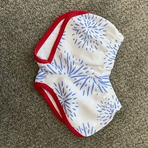 PLAY: TBBC White and Blue Patterned Shorts with Red Trim